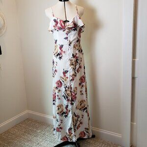 Band of Gypsies Multicolor Floral 3/4 Button Up Ruffle Keyhole Back Maxi Dress M